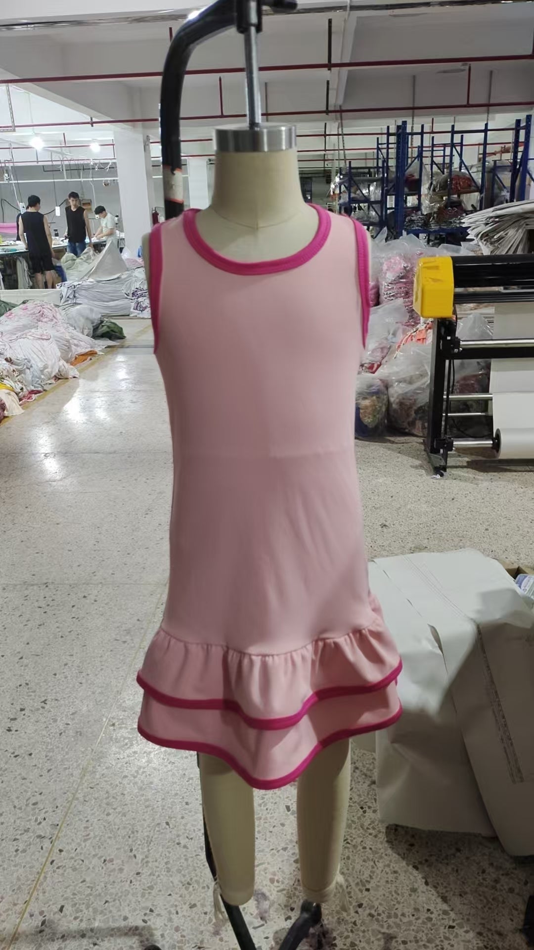 Baby Girl Sleeveless Yoga Active Pink Ruffle Knee Length Dress RTS