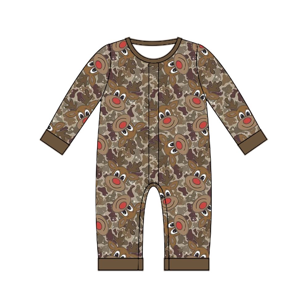 ( Moq 5 ) Preorder Baby Boys Kids Infant Long Sleeves Deer Christmas Romper Camo Clothes