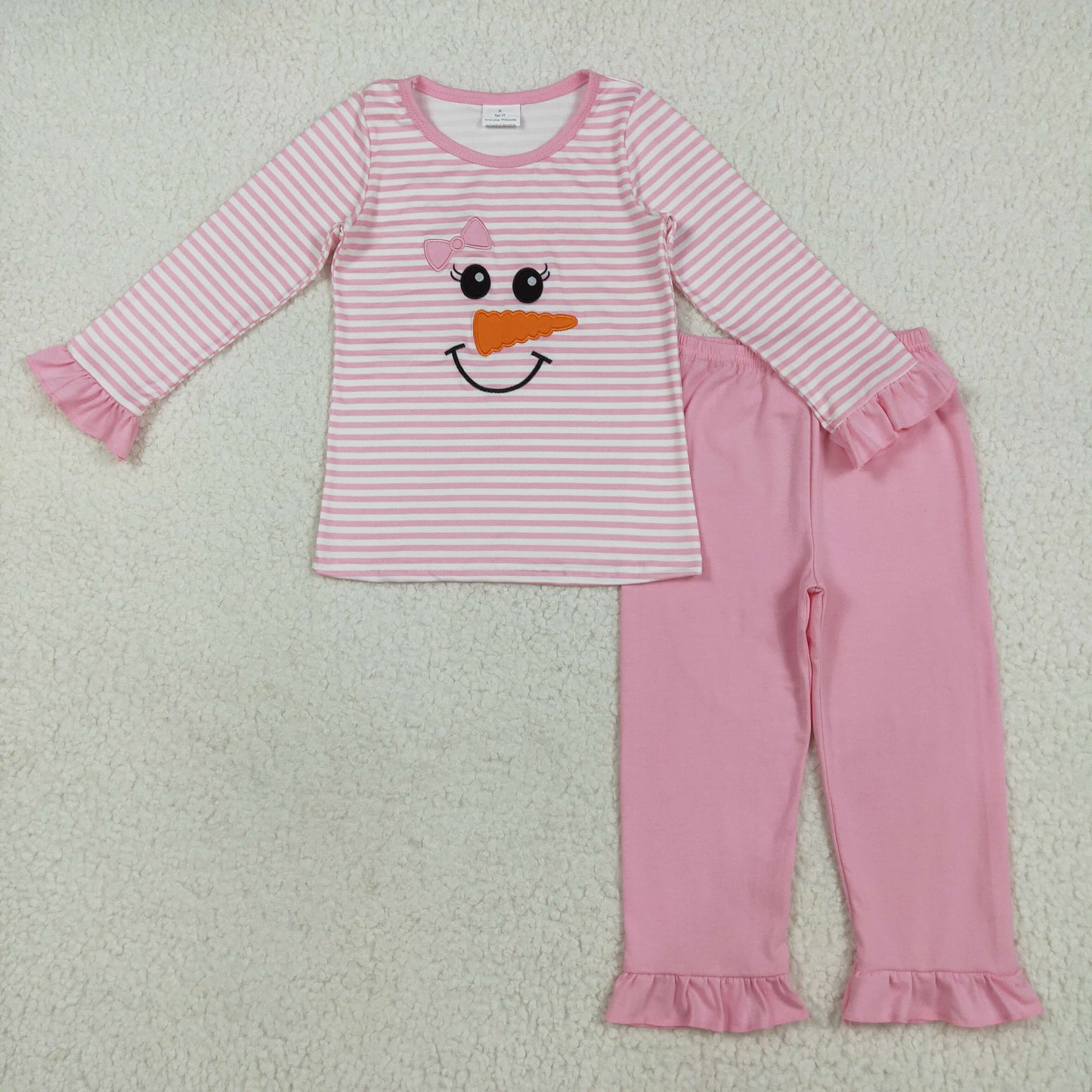 Baby Boy Long Sleeves Embroidery Snowman Stripes Shirt Blue Pants Christmas Pajamas Set Clothes RTS