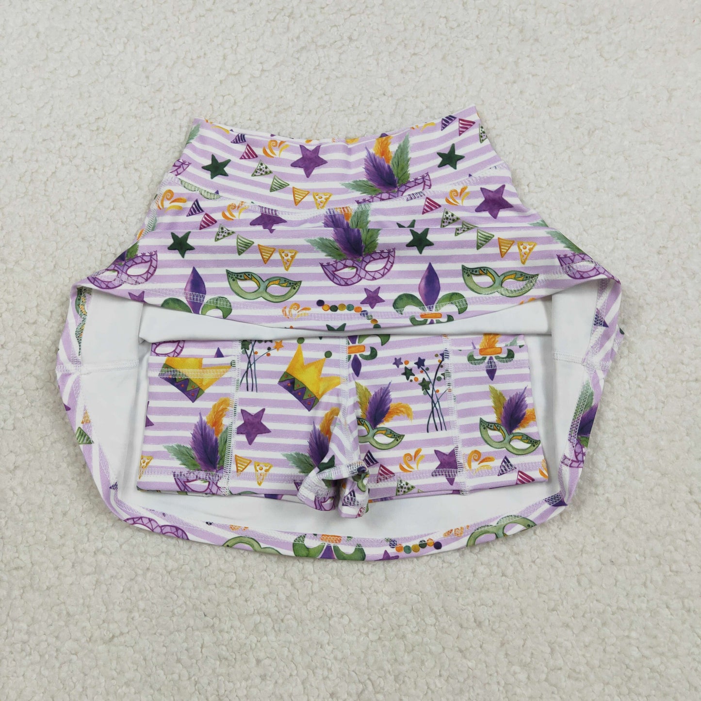 Baby Girls Anchors Masks Purple Stripes Shorts Skirt Yoga Mardi Gras Skort RTS