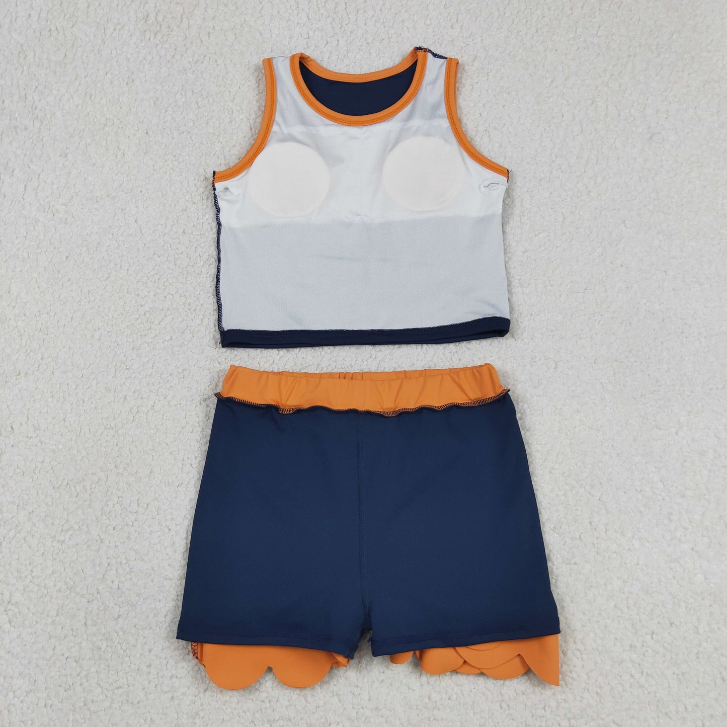 Baby Girls Kids Navy Tops Scallop Skirt Shorts Yoga Active Set Summer Clothes RTS
