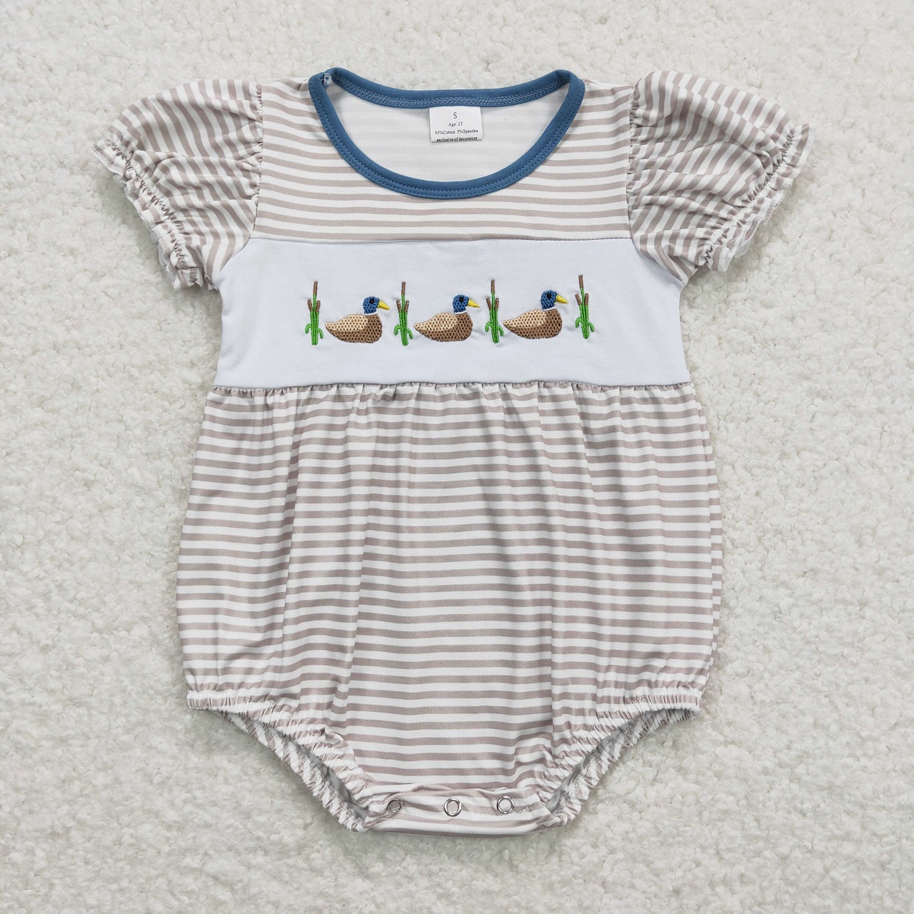 Baby Boy Girl Toddler Embroidery Ducks Stripes Sibling Romper Set Clothes RTS