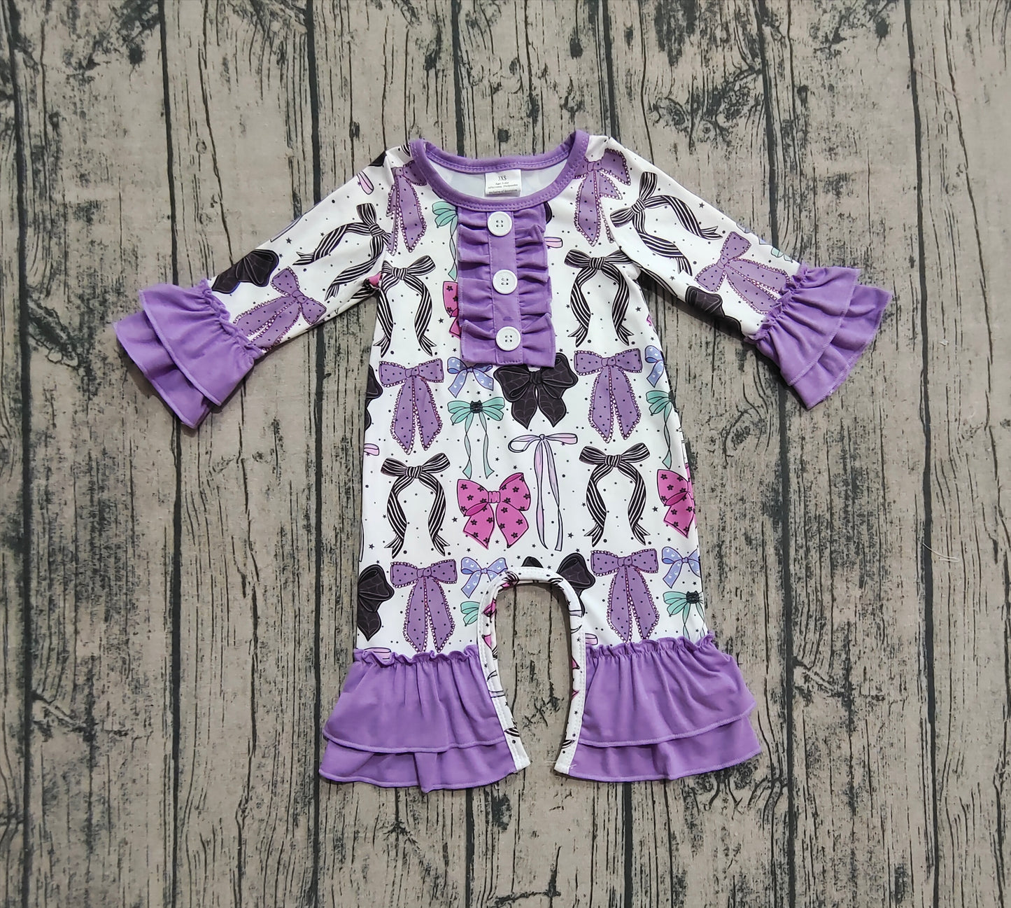 Baby Girl Long Sleeves Bows Purple Ruffle Halloween Romper RTS