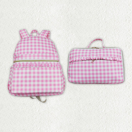Baby Girl Back To School Pink Checkered Backpack Bag Lunch Box
