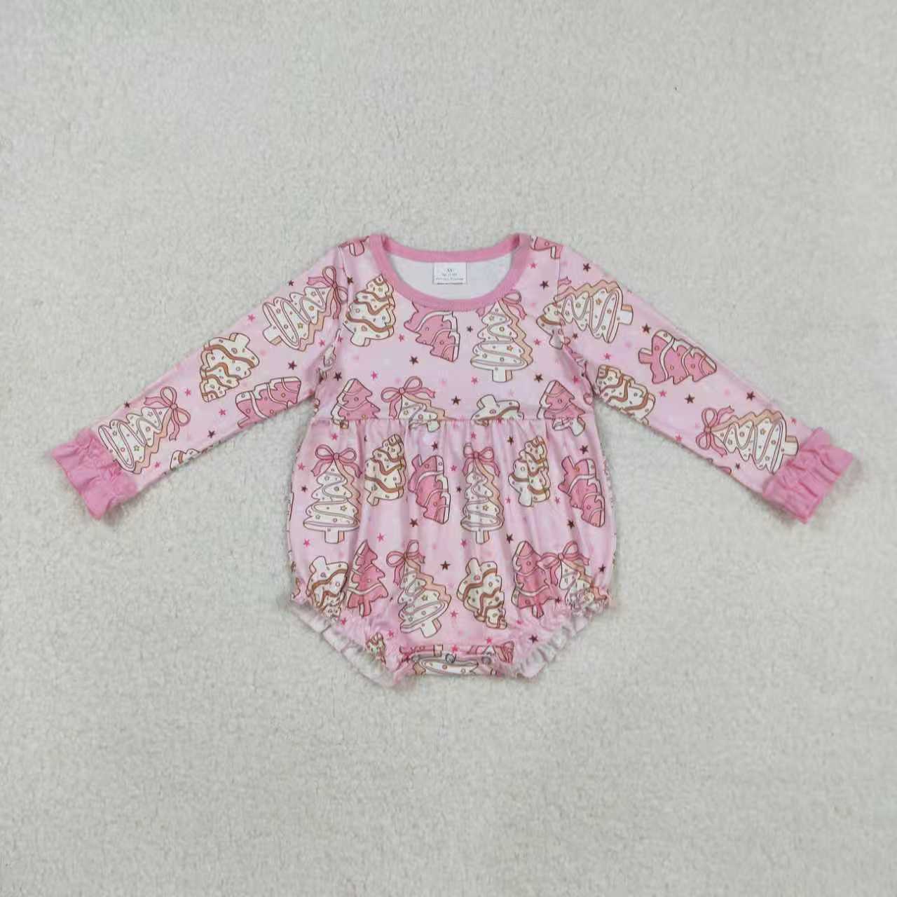 Sibling Kids Girls Long Sleeves Pink Cake Trees Christmas Romper Dress Set Clothes RTS
