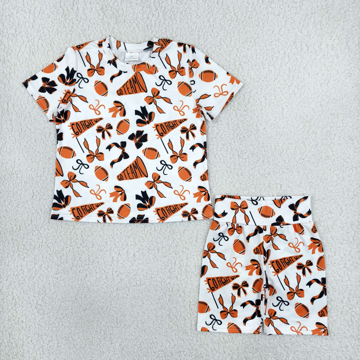 Baby Girls Kids Short Sleeves Cheer Bows Shirt Shorts Go Team Summer Clothes Set RTS