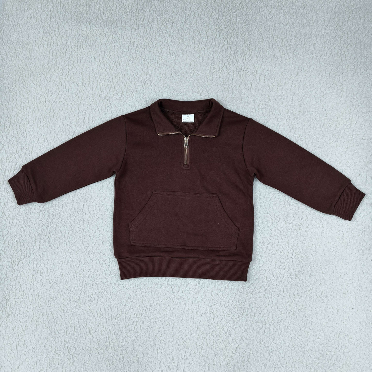 Baby Toddler Kids Dark Brown Pullover Zipper Pocket Shirt Sweatshirt Cotton Clothes RTS