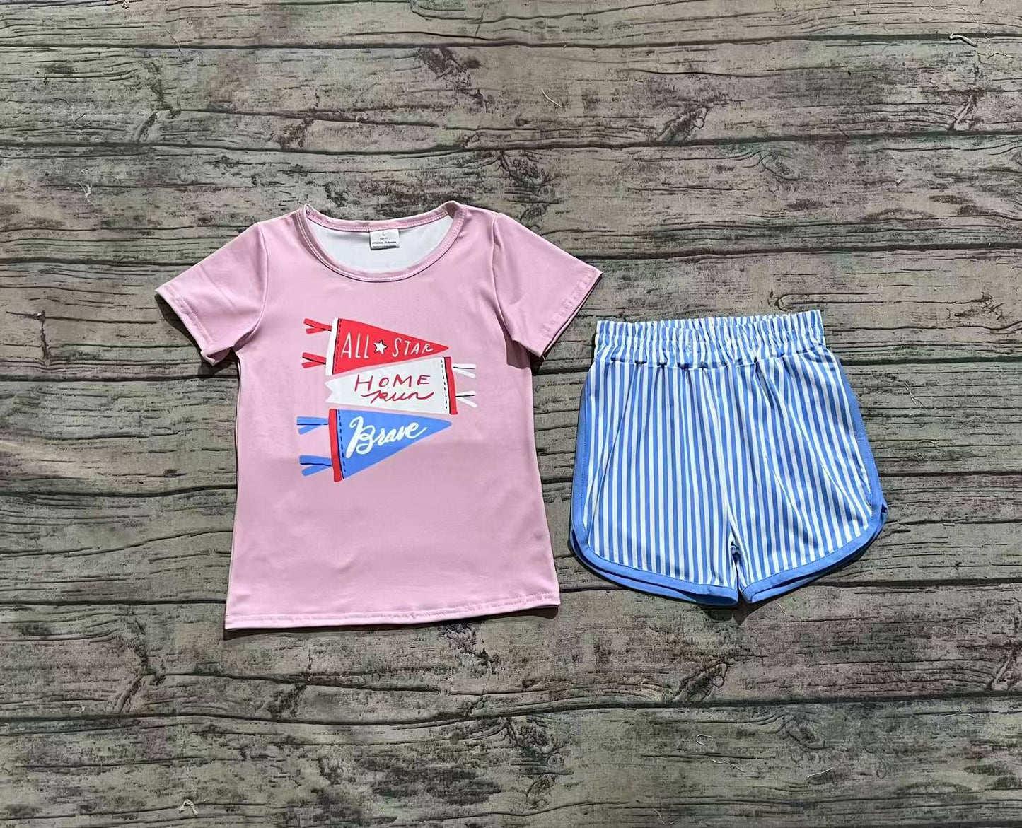 Baby Girl Short Sleeve Flags Tee Shirt Stripes Shorts Clothes Set RTS