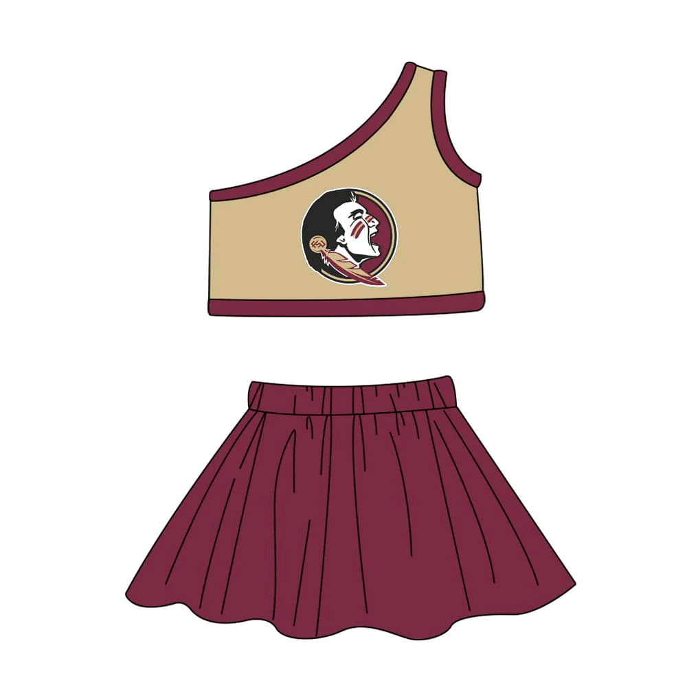 Baby Girl One Shoulder Team Shirt Skorts Clothes Cheer Set ( Moq 5 )