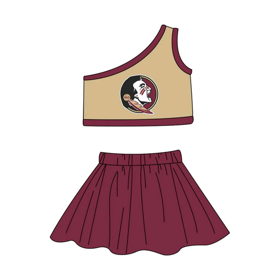Baby Girl One Shoulder Team Shirt Skorts Clothes Cheer Set ( Moq 5 )