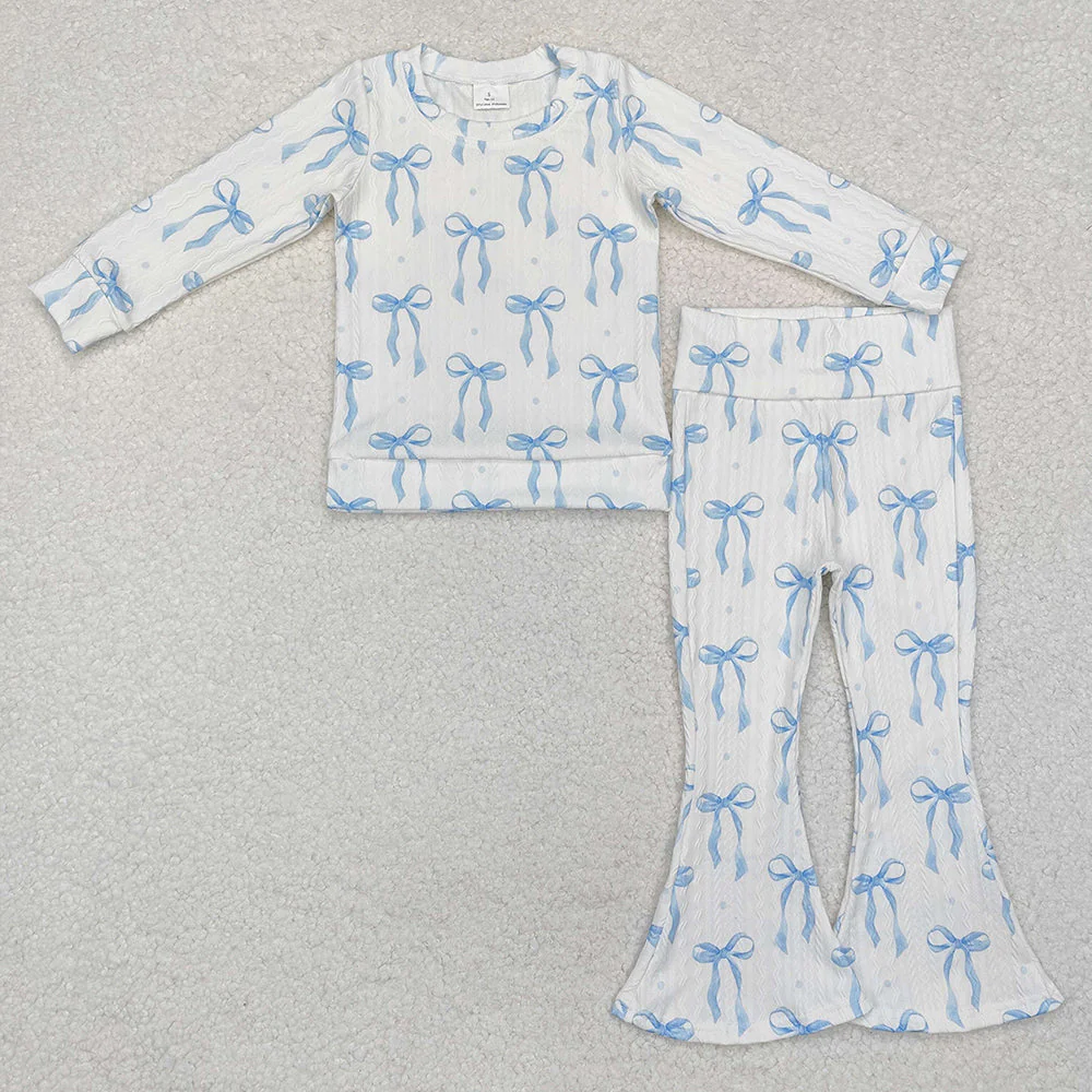 Baby Girl Long Sleeves Blue Bows Sibling Romper Pajamas Set