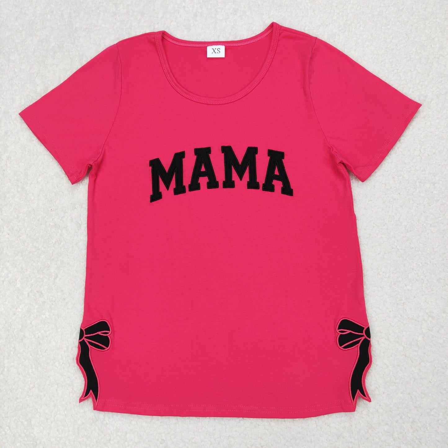Adult Women Short Sleeves Embroidery Mama Bows Pink Tee Shirt RTS