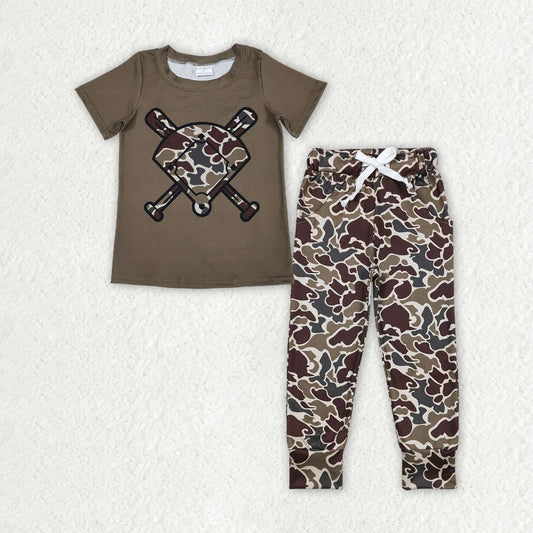 Baby Boys Toddler Short Sleeves Baseball Shirt Pockets Pants Camo Set RTS