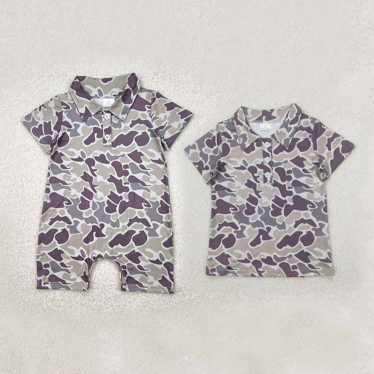 Baby Boy Short Sleeves Camo Buttons Shirt Sibling Tops Romper RTS