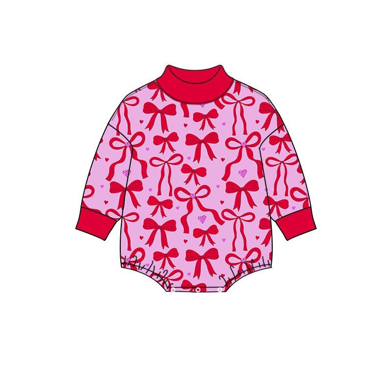 ( Moq 5 ) Preorder Baby Girls Infant Long Sleeves Bows Hearts Valentine Bubble Romper Clothes