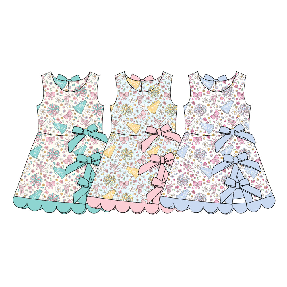 ( Moq 30 Each Style ) Sibling Baby Girls Kids Sleeveless Bows Flower Cheer Knee Length Dresses