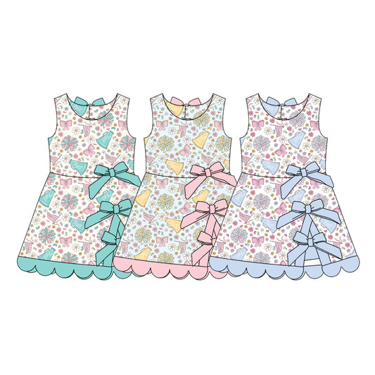 ( Moq 30 Each Style ) Sibling Baby Girls Kids Sleeveless Bows Flower Cheer Knee Length Dresses