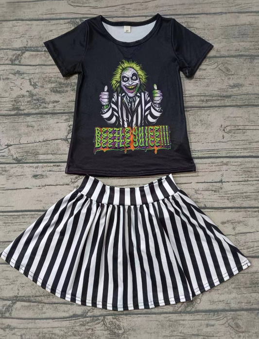 Baby Girl Short Sleeves Black Shirt Stripes Shorts Skirt Outfit