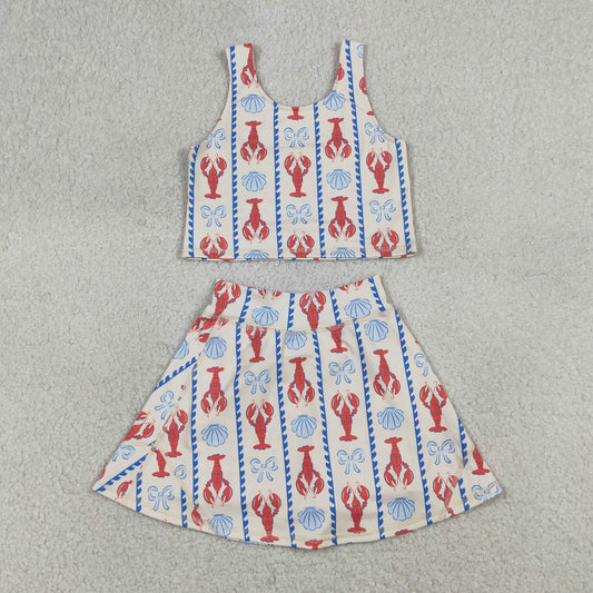 Baby Girls Kids Sleeveless Crayfish Bows Tops Shorts Skirt Yoga Active Clothes Set RTS