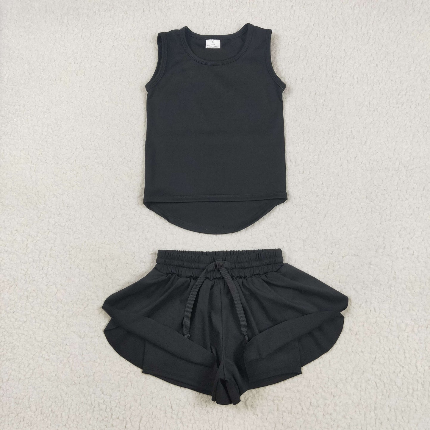 Baby Girl Sleeveless Black Tops Shorts Skirt Skort Yoga Active Set RTS