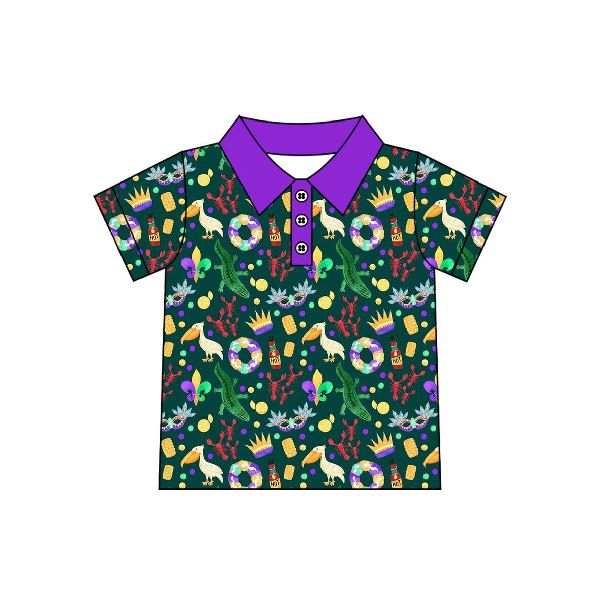 ( Moq 5 ) Preorder Baby Boys Kids Short Sleeves Buttons Mardi Gras Shirt Tops Clothes