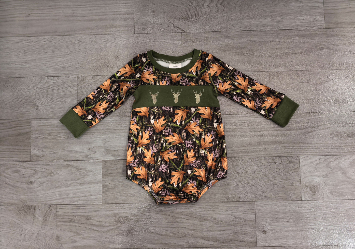 ( No moq ) Preorder Boys Infant Long Sleeves Embroidery Deer Camo Bubble Romper