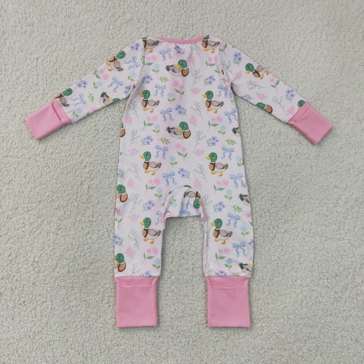 Sibling Baby Girls Kids Ducks Flower Bows Zipper Romper Pockets Set Clothes RTS