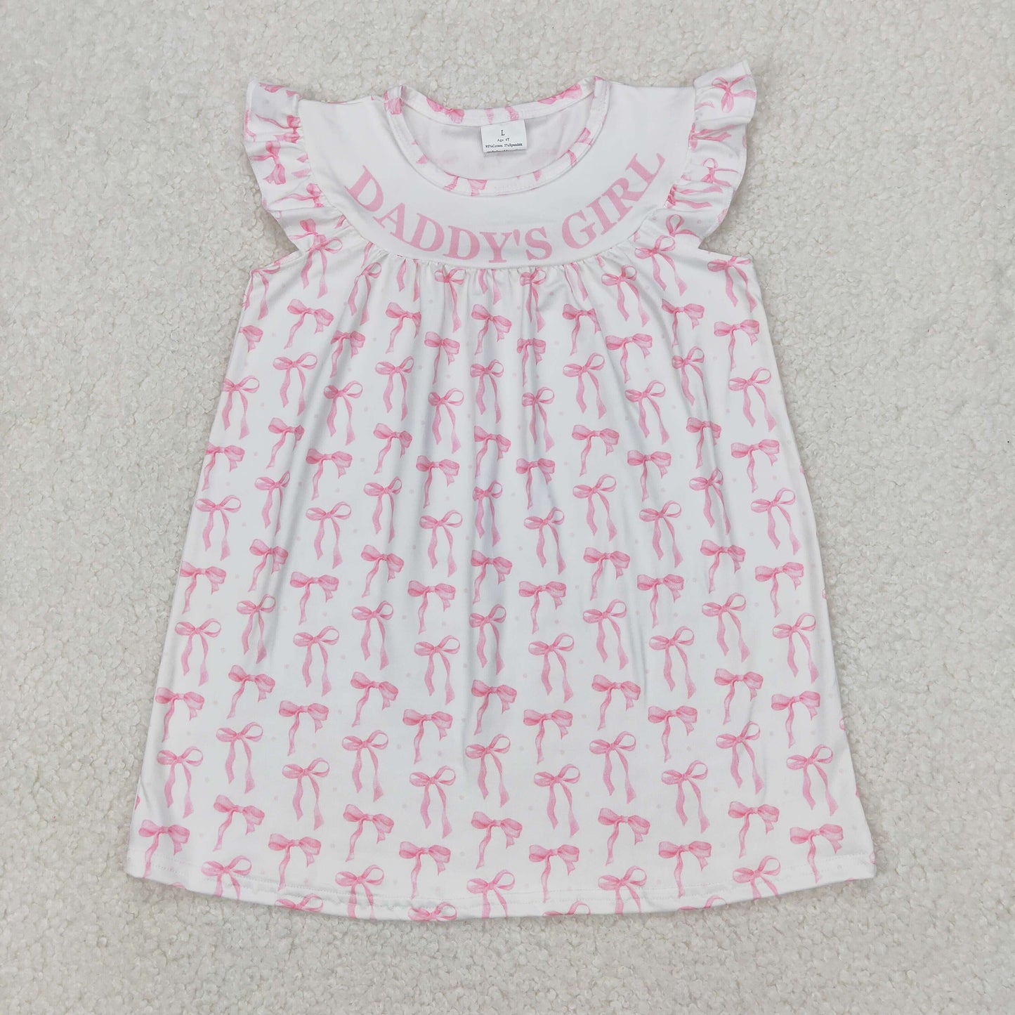 Baby Kids Daddy's Girl Pink Bows Knee Length Dress RTS
