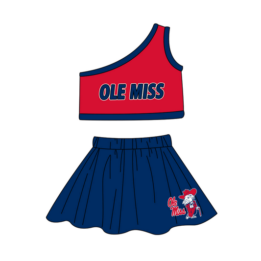 Baby Girl One Shoulder Team Shirt Old Man Skorts Clothes Cheer Set ( Moq 5 )