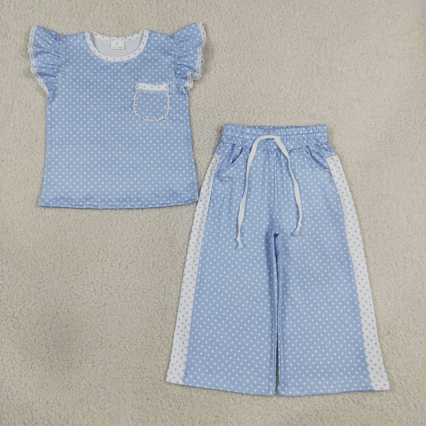 Sibling Baby Girl Kids Short Sleeves Pockets Shirts Dots Pants Sets Clothes RTS