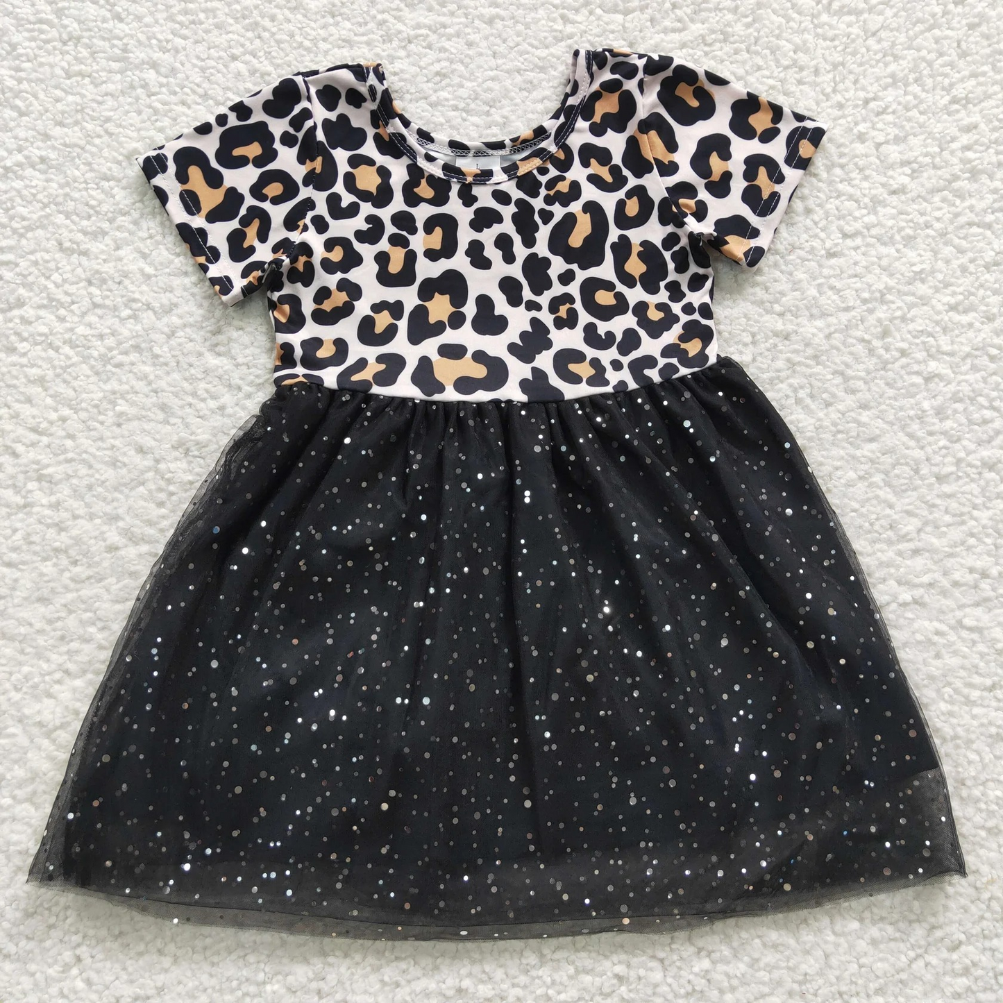 Promotion Baby Girl Summer Leopard Short Sleeves Tulle Dress
