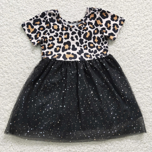 Promotion Baby Girl Summer Leopard Short Sleeves Tulle Dress