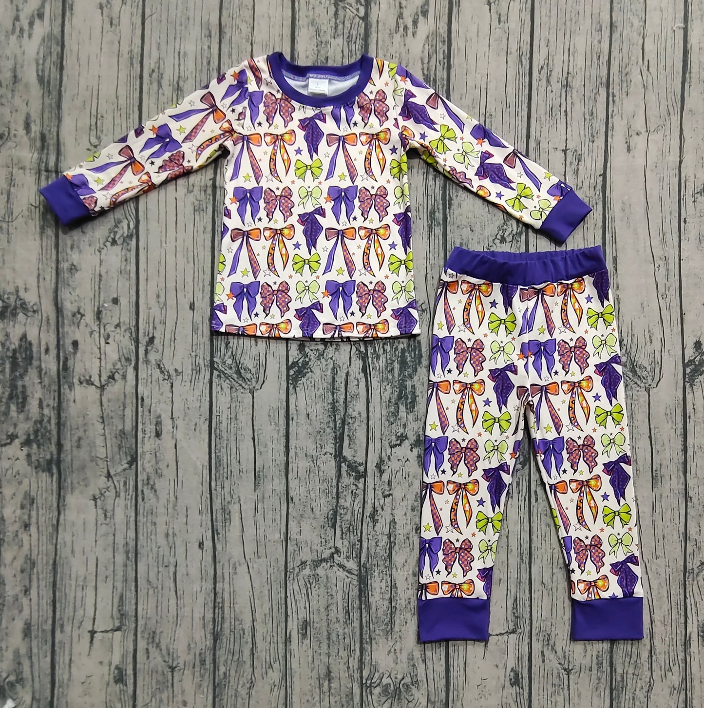 Baby Girl Long Sleeves Bows Shirt Pants Halloween Pajamas Set RTS