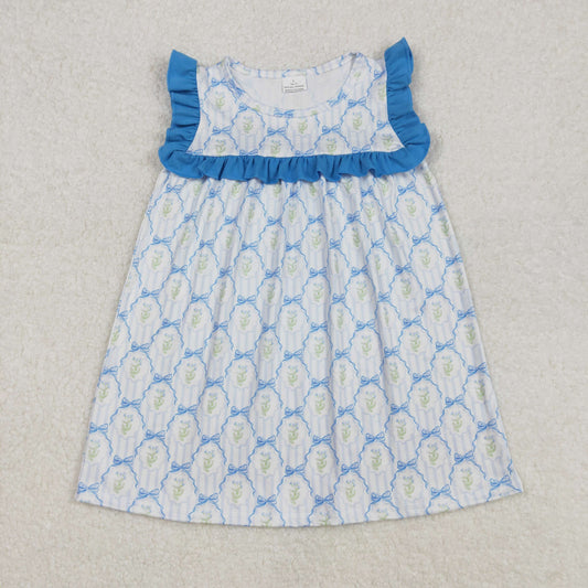 Baby Girl Short Sleeves Bows Flower Knee Length Dress RTS