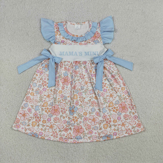 Baby Girls Kids Short Sleeves Mama's MIni Flower Bows Knee Length Dress RTS