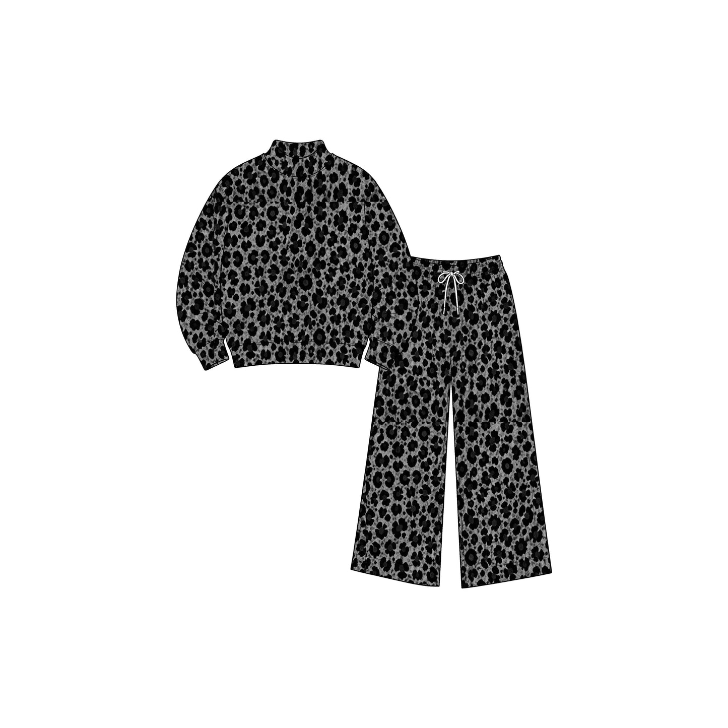 ( Moq 5 ) Preorder Baby Girls Kids Long Sleeves Pullover Shirt Black Leopard Pants Set Yoga Active Clothes