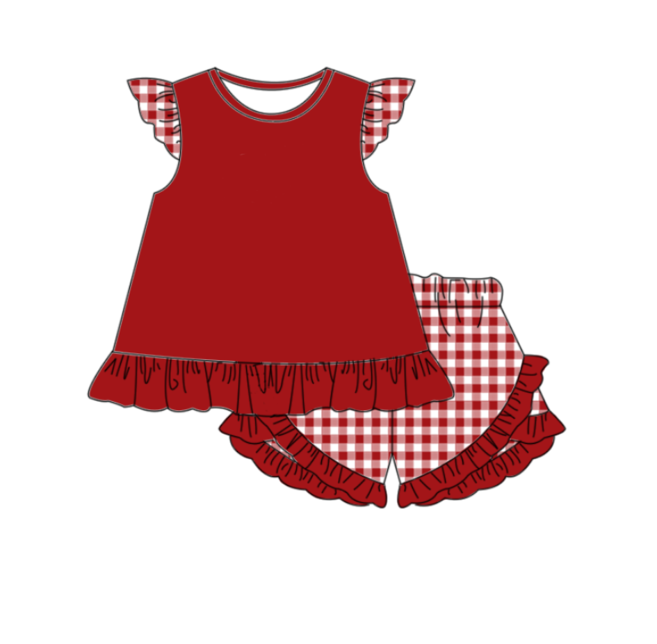 Baby Girl Plaid Short Sleeves Summer Red Tops Shorts Set ( Moq 5 Each Style ) 7.26
