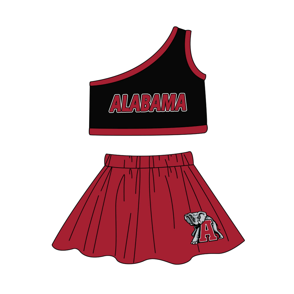Baby Girl One Shoulder Cheer Team Shirt Elephant Skorts Clothes Set ( Moq 5 )