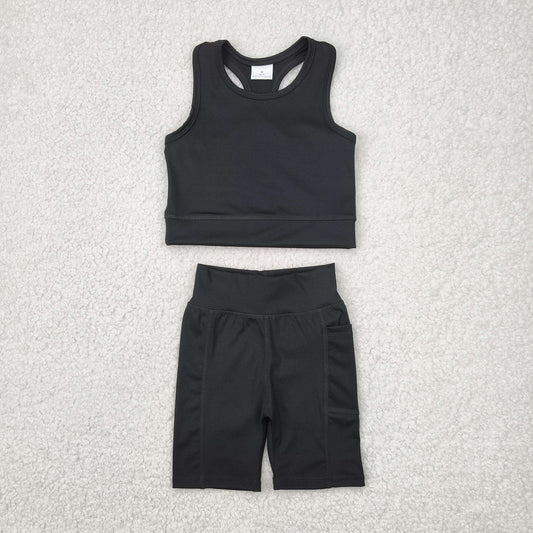 Baby Girl Black Athletic Active Wear Top Shorts Clothes Set RTS
