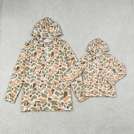 Sibling Baby Boys Adult Woman Green Orange Camo Zipper Hoodie Pockets Hunting Pullovers Shorts RTS