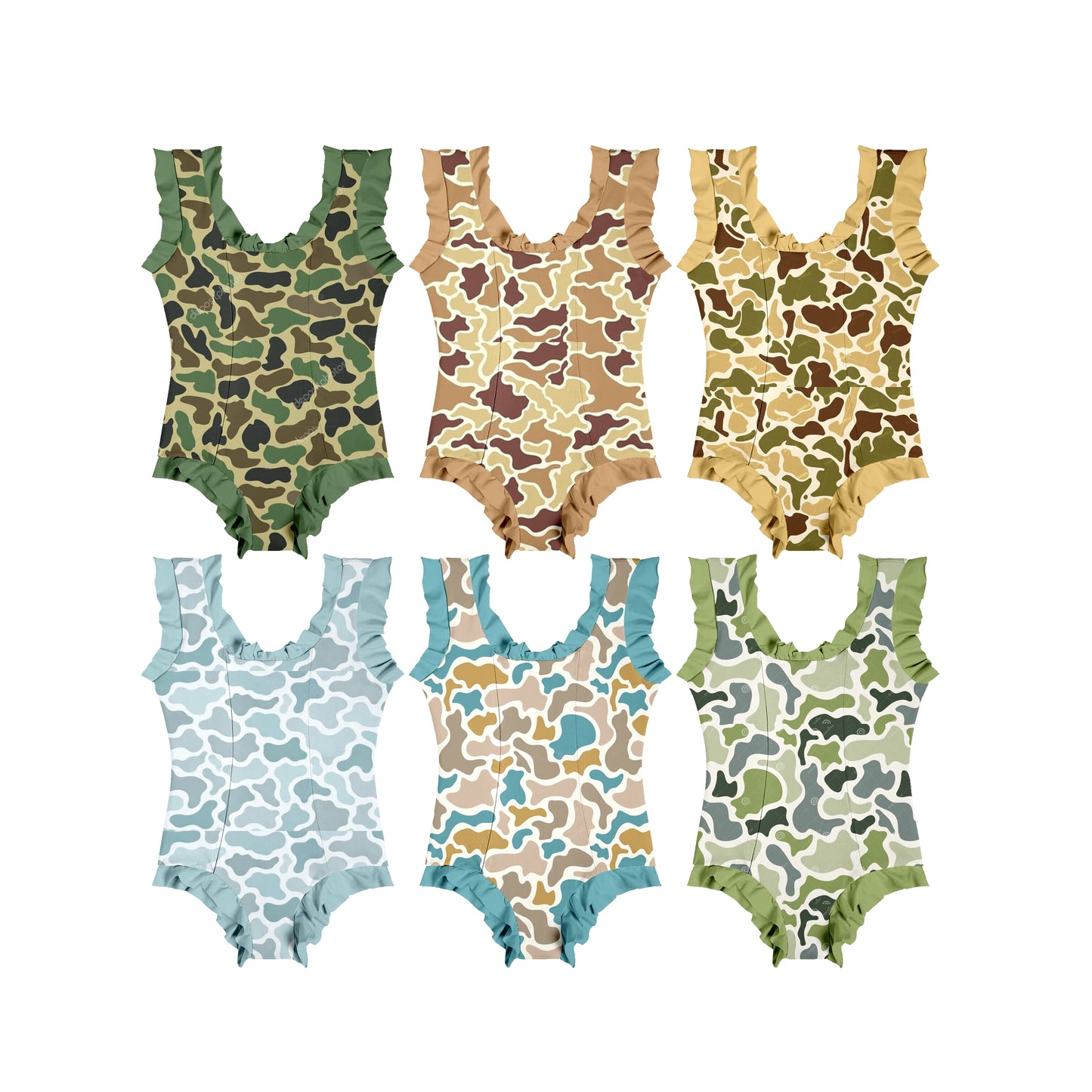 ( Moq 5 Each Style ) Sibling Baby Girls Kids Sleeveless Camo Summer One-piece Swimsuits