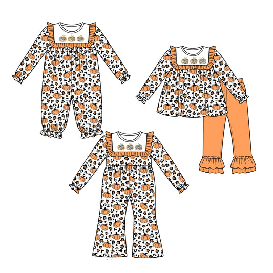 ( Moq 5 Each Style ) Sibling Baby Girls Kids Pumpkins Leopard Fall Romper Dress Set Clothes