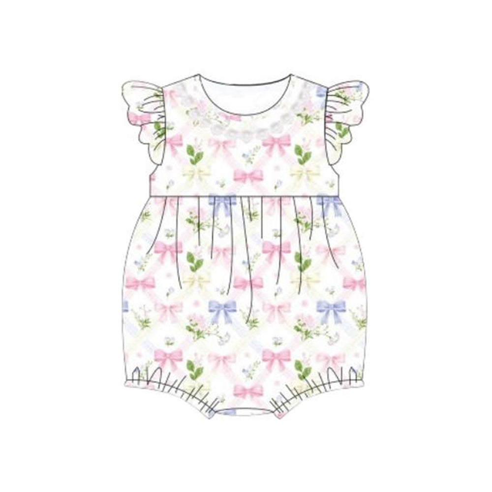 ( Moq 5 ) Preorder Baby Girls Infant Short Sleeves Bows Flower Bubble Romper