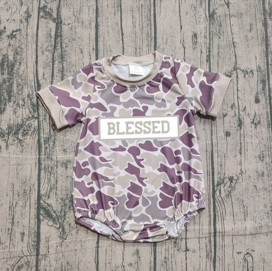 ( No moq ) Preorder Boys Infant Short Sleeves Embroidery Blessed Camo Bubble Romper