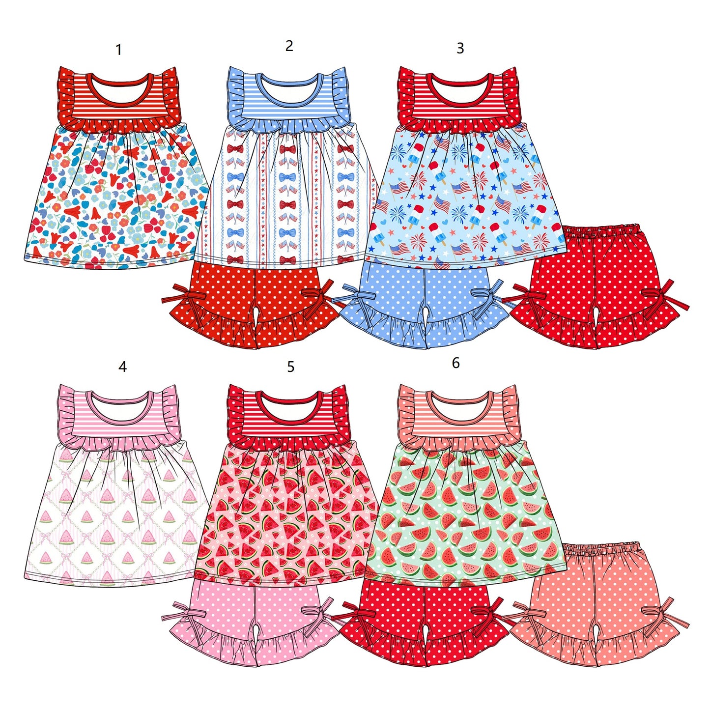 ( Moq 5 Each Style ) Sibling Baby Girls Kids Short Sleeves Tops Shorts Sets Summer Clothes