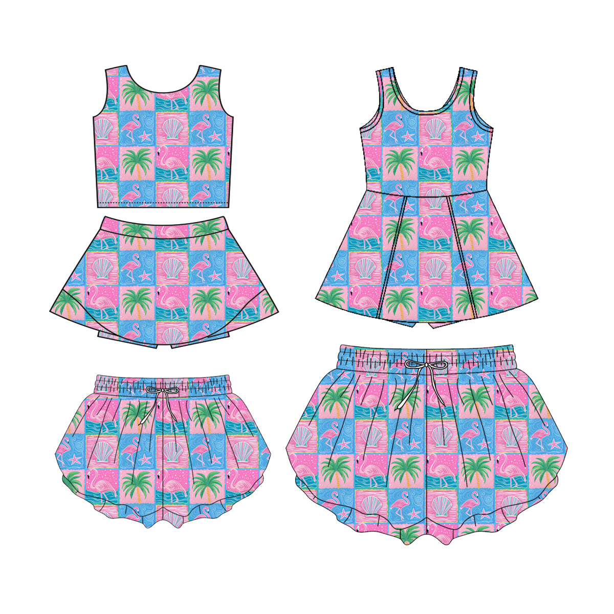 ( Moq 5 Each Style ) Baby Girl Adult Women Shell Sibling Mommy And Me Family Summer Shorts Dress Set