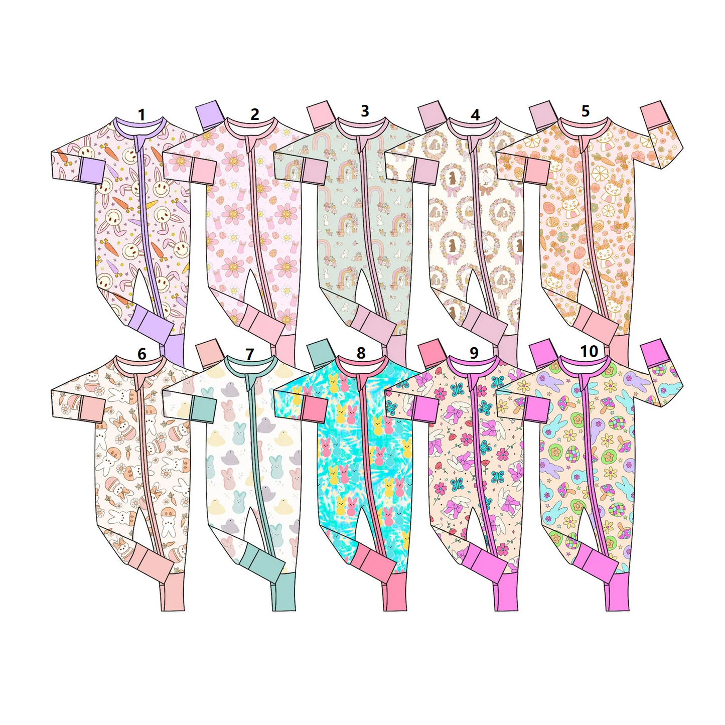 ( Moq 5 Each Style ) Sibling Baby Girls Long Sleeves Rabbits Zipper Footie Sleeper Rompers