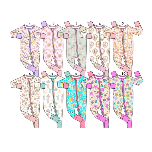 ( Moq 5 Each Style ) Sibling Baby Girls Long Sleeves Rabbits Zipper Footie Sleeper Rompers
