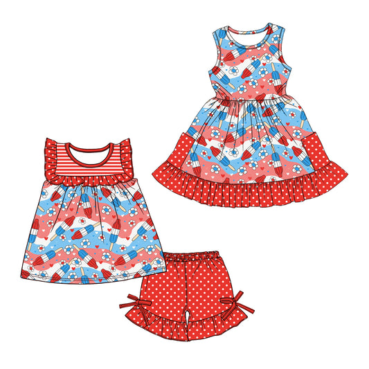 ( Moq 5 Each Style ) Baby Girls Kids Popsicle Flower Sibling 4th of July Dress Set