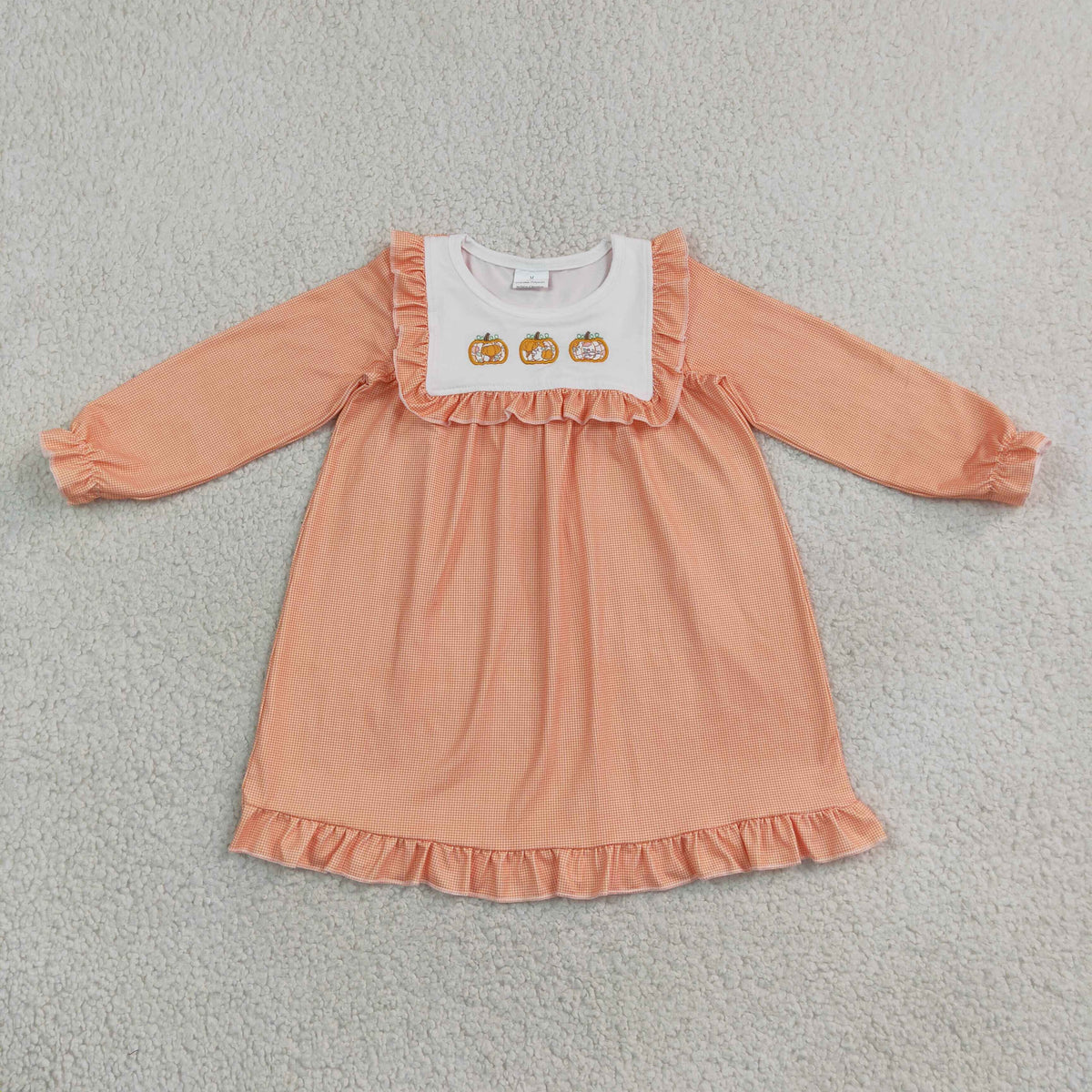 Baby Girls Kids Embroidery Pumpkins Plaid Knee Length Fall Dress Clothes RTS
